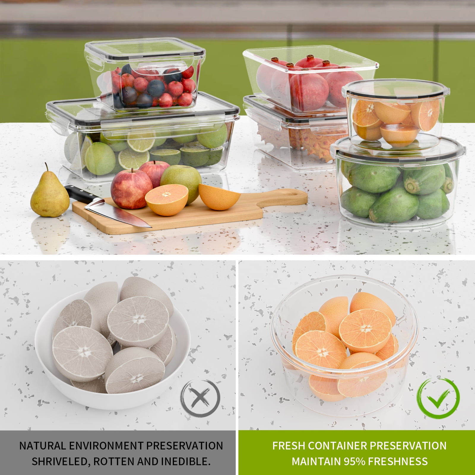 TINANA Food Storage Containers with Airtight Lids: 44 PCS Large Kitchen Storage Containers for Pantry Organizers and Storage, BPA-Free Meal Prep Container with Labels & Marker