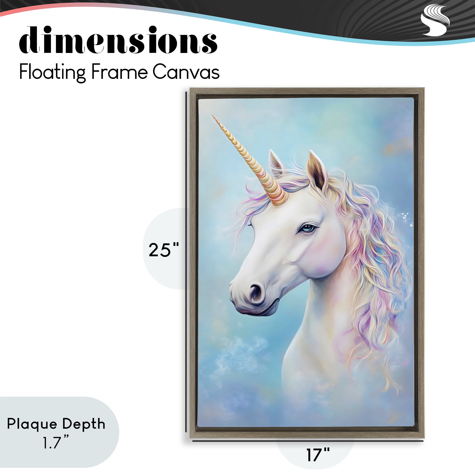 Stupell Industries White Unicorn on Blue Brown Framed Floater Canvas Wall Art, design by Creative Studio