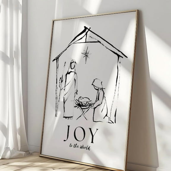 Zuno Nativity Scene Print: Minimalist Christmas Decor, Mary, Joseph & Jesus (- Wall Art Print, 8x12 UNFRAMED