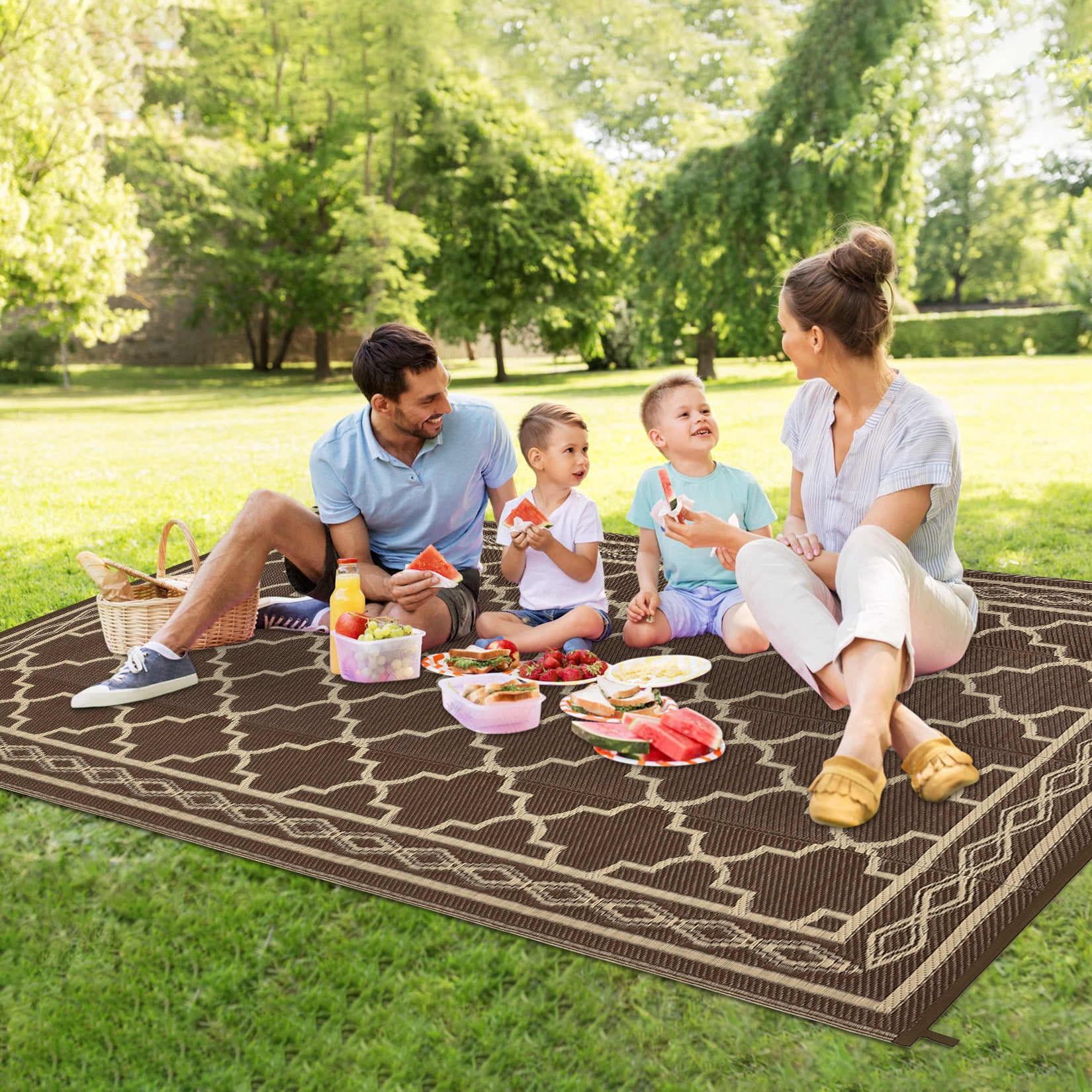 Garvee Outdoor Rug 10x20ft Waterproof for Patios, Reversible Plastic Straw Rug Camping Carpet Mats for RV, Picnic, Backyard, Deck, Balcony, Beach, Brown