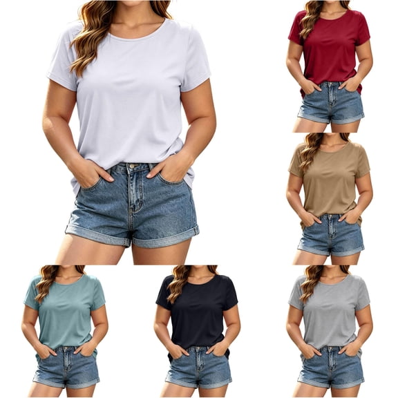 MEZZALL Women T-Shirts Summer Short Sleeve T Shirts With Built In Bra Pads For Casual Daily Wear O-Neck Holiday Solid Color Tops