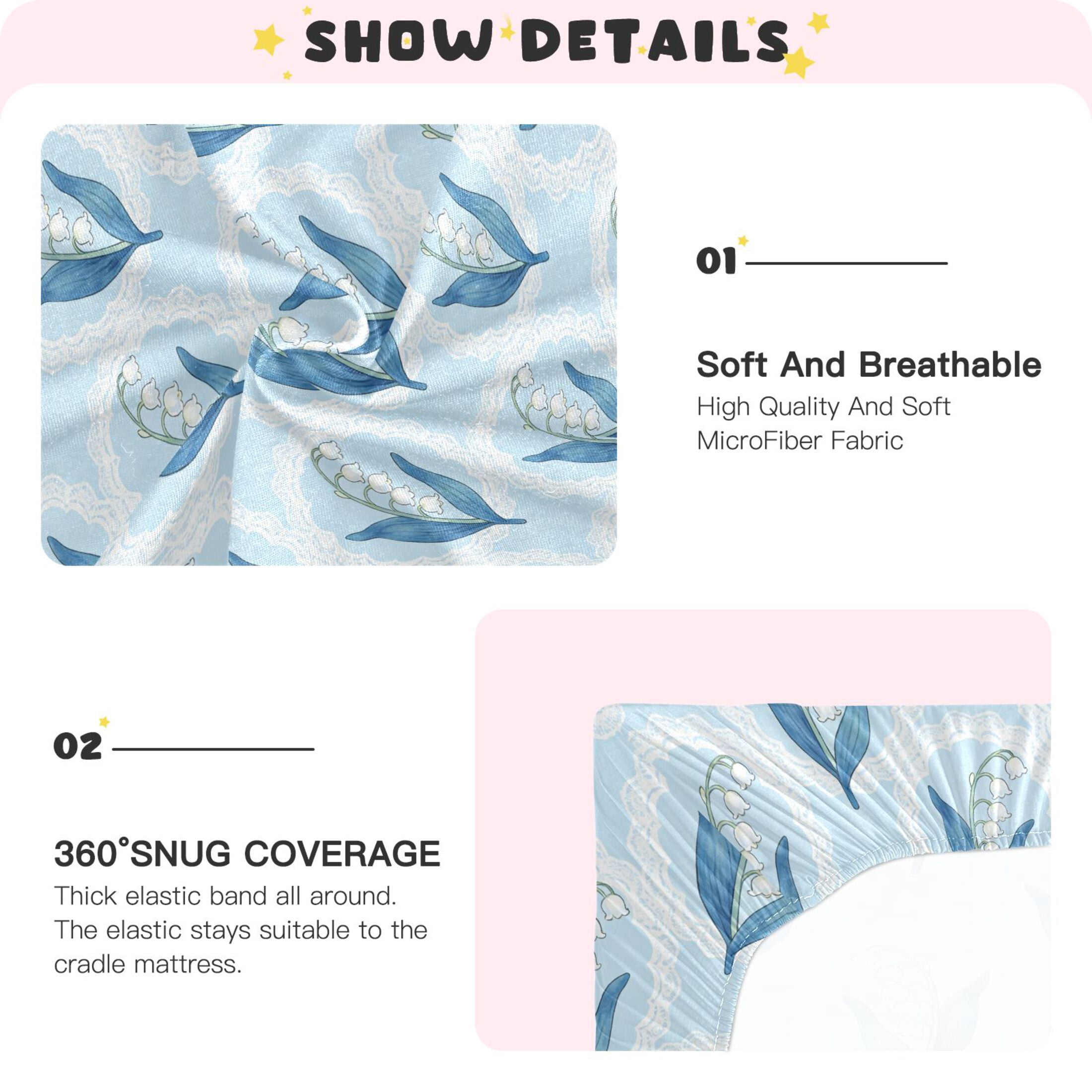 Baby Essentials 52”x 28”- Standard Cotton-like Modal Elastic- Bluebell Design Crib Sheets for Newborns and Toddlers