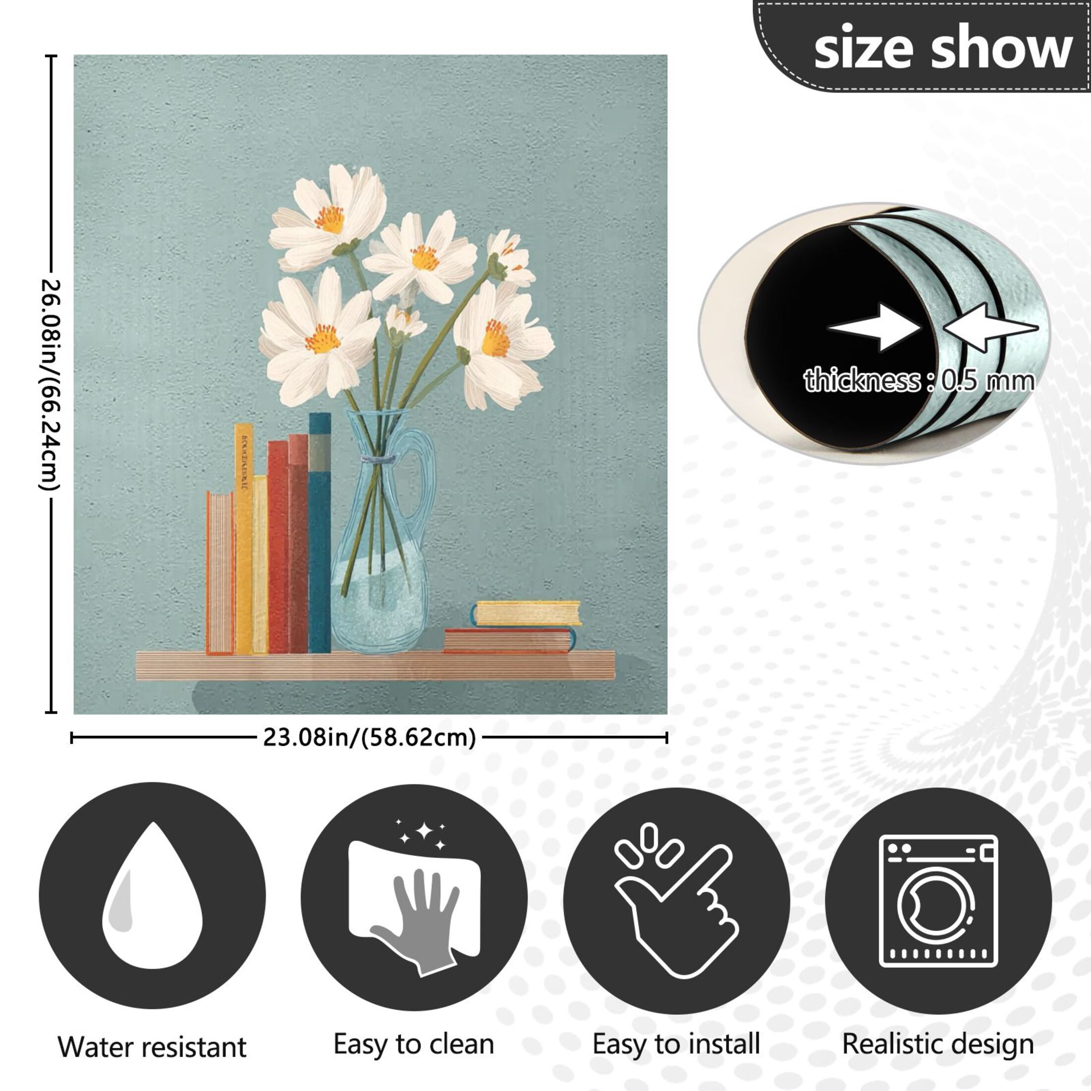 IAUYY Magnetic decorative sticker - 23x26 Inch PVC Refrigerator Decorative Cover, Removable DIY Art for Kitchen Appliances Daisies in The Vase