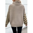 thumbnail image 3 of Women's Smoke Gray Striped Plaid Patchwork Waffle Knit Turtleneck Sweater | (US 20-22)2XL, 3 of 12