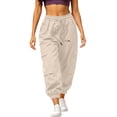 thumbnail image 3 of Cmtiyu Womens Cargo Pants Casual High Waist Drawstring Solid Jogger Pants Outdoor Athletic Trouser with Pockets S-2XL, 3 of 10