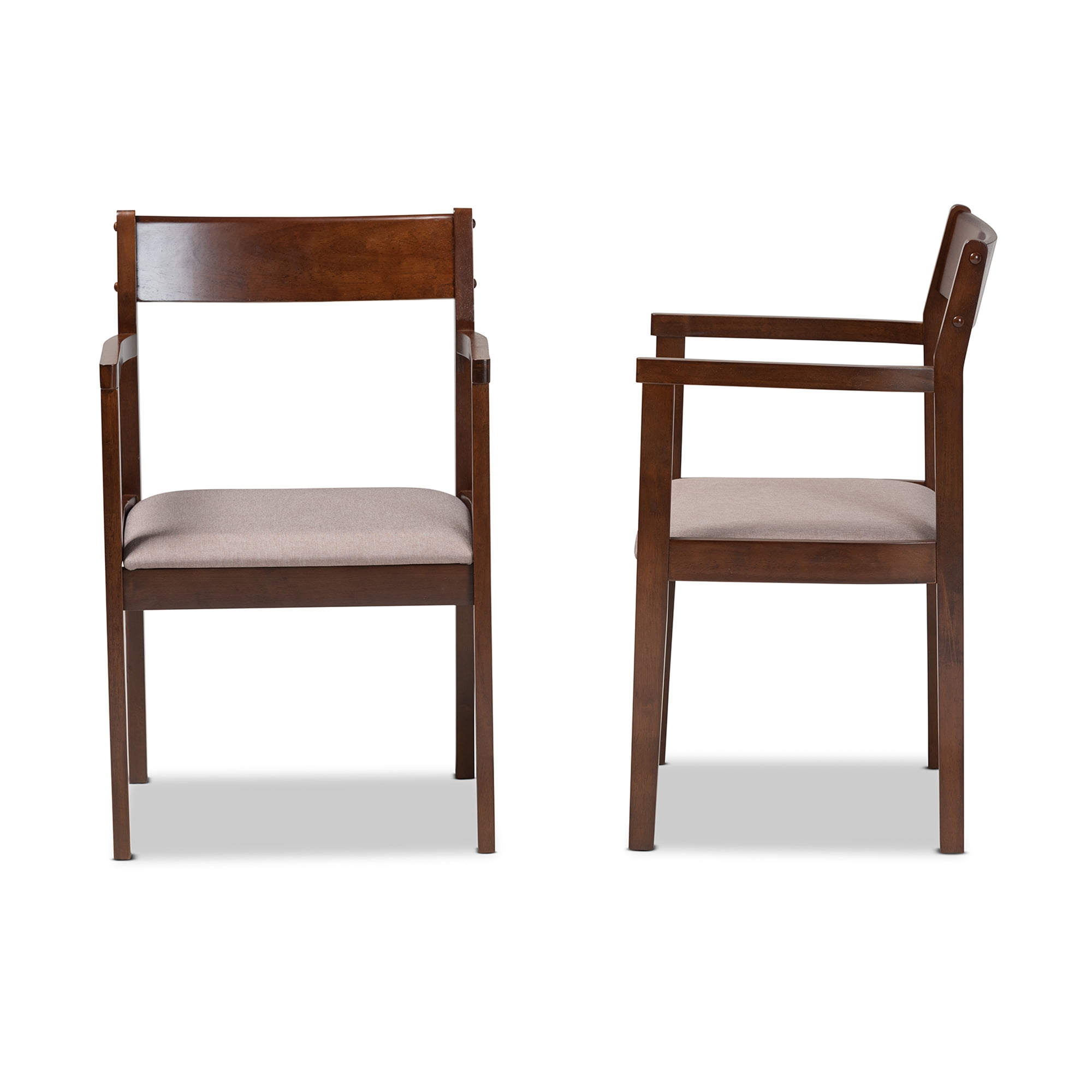 Baxton Studio Helene Mid-Century Modern Warm Grey Fabric and Dark Brown Finished Wood 2-Piece Dining Chair Set