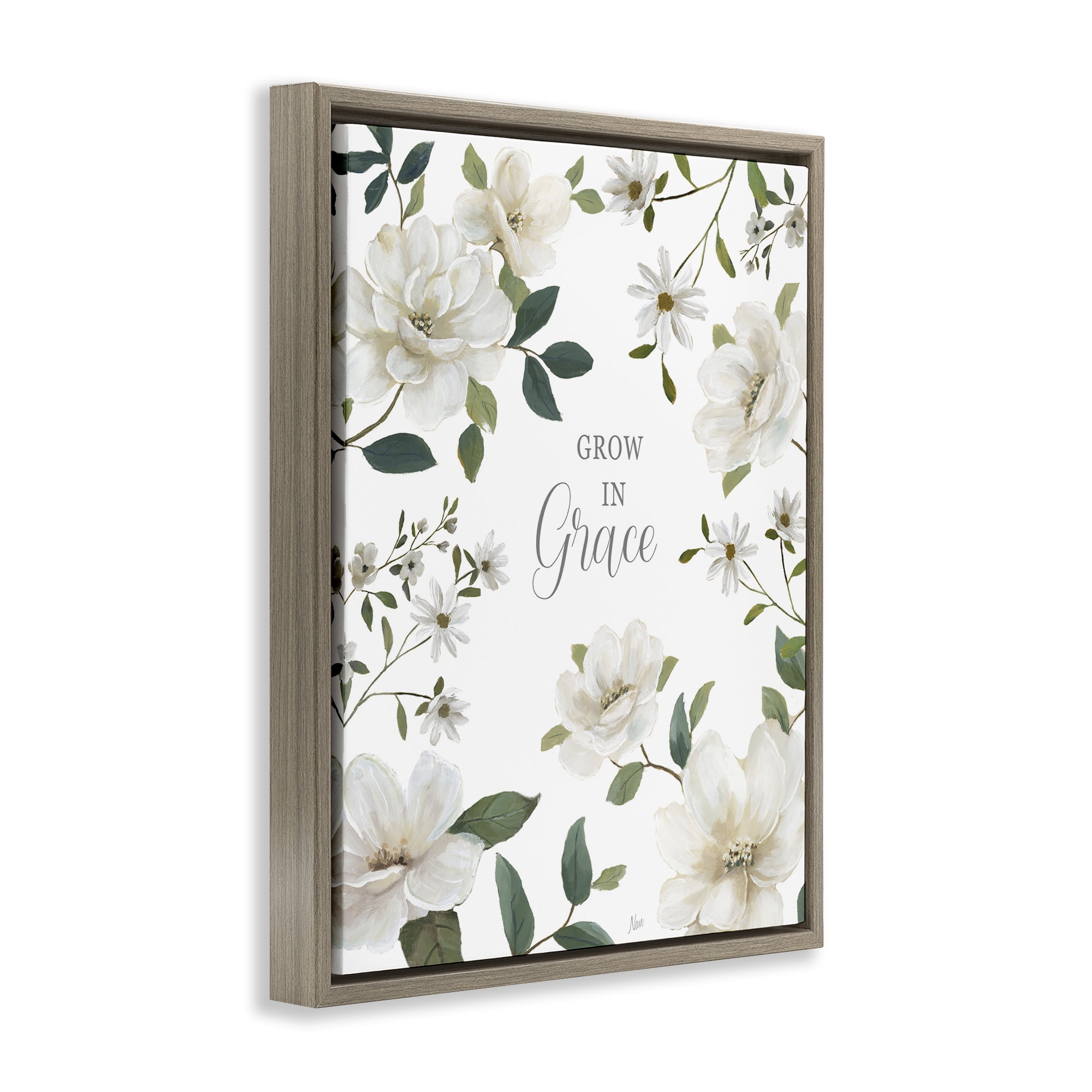 Stupell Industries Floral Grow In Grace Brown Framed Floater Canvas Wall Art, design by Nan
