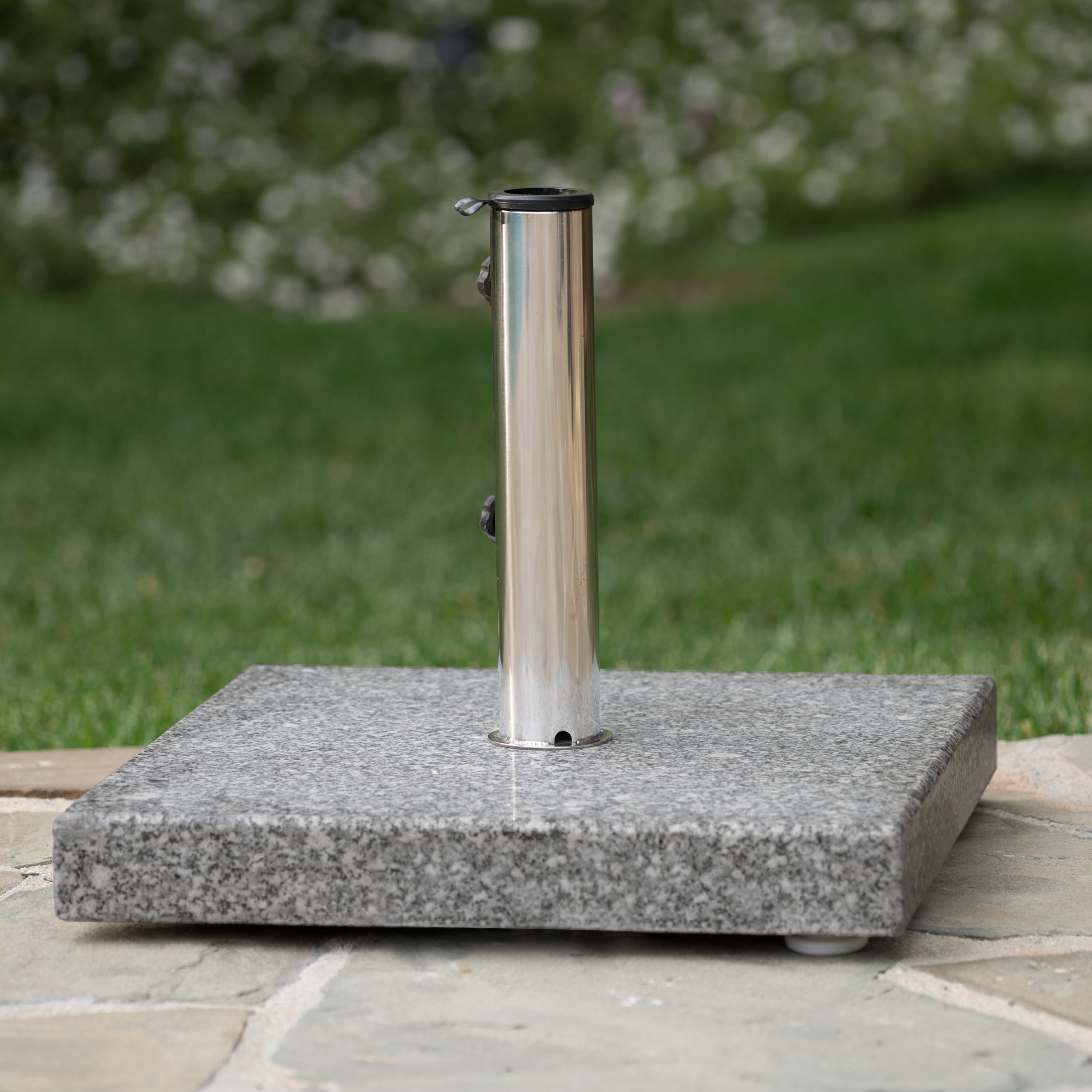 GDF Studio Martino Square Granite and Stainless Steel Umbrella Base, Natural Gray