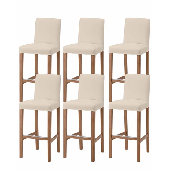 Beige Pure Color Bar Stool Covers Set of 6, Aesthetics Contemporary Modern Stretch Washable Bar Chair Covers with Backs, Removable Pub Counter Height Chair Cover for Kitchen Dining Room Cafe