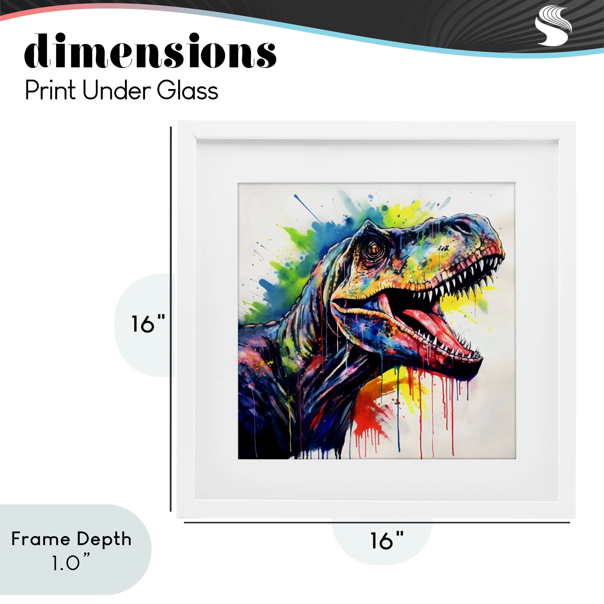 Stupell Industries Colorful T-Rex Roaring White Framed Print Under Glass, design by Creative Studio