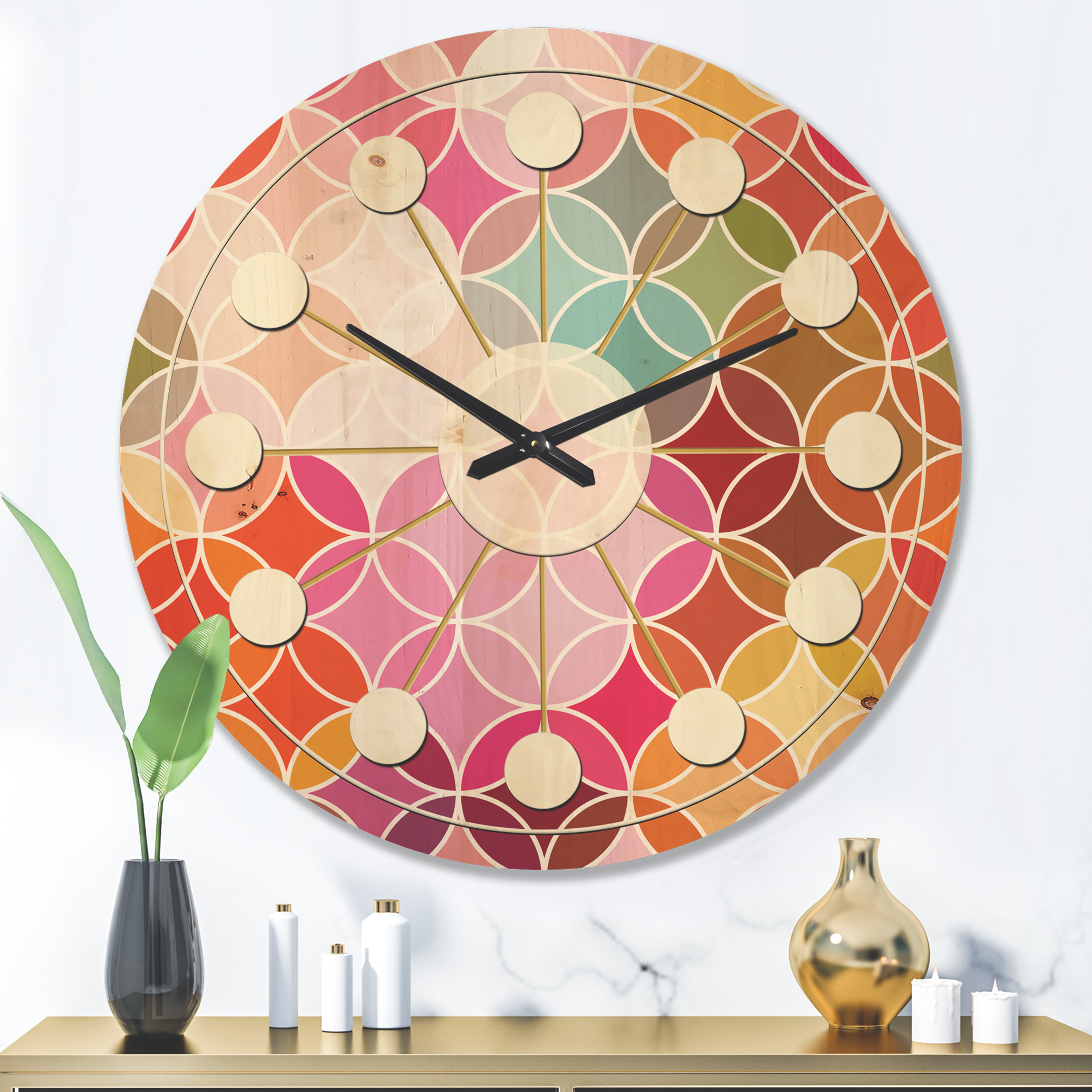 Designart 'Retro Geometrical Design II' Mid-Century Modern Wood Wall Clock