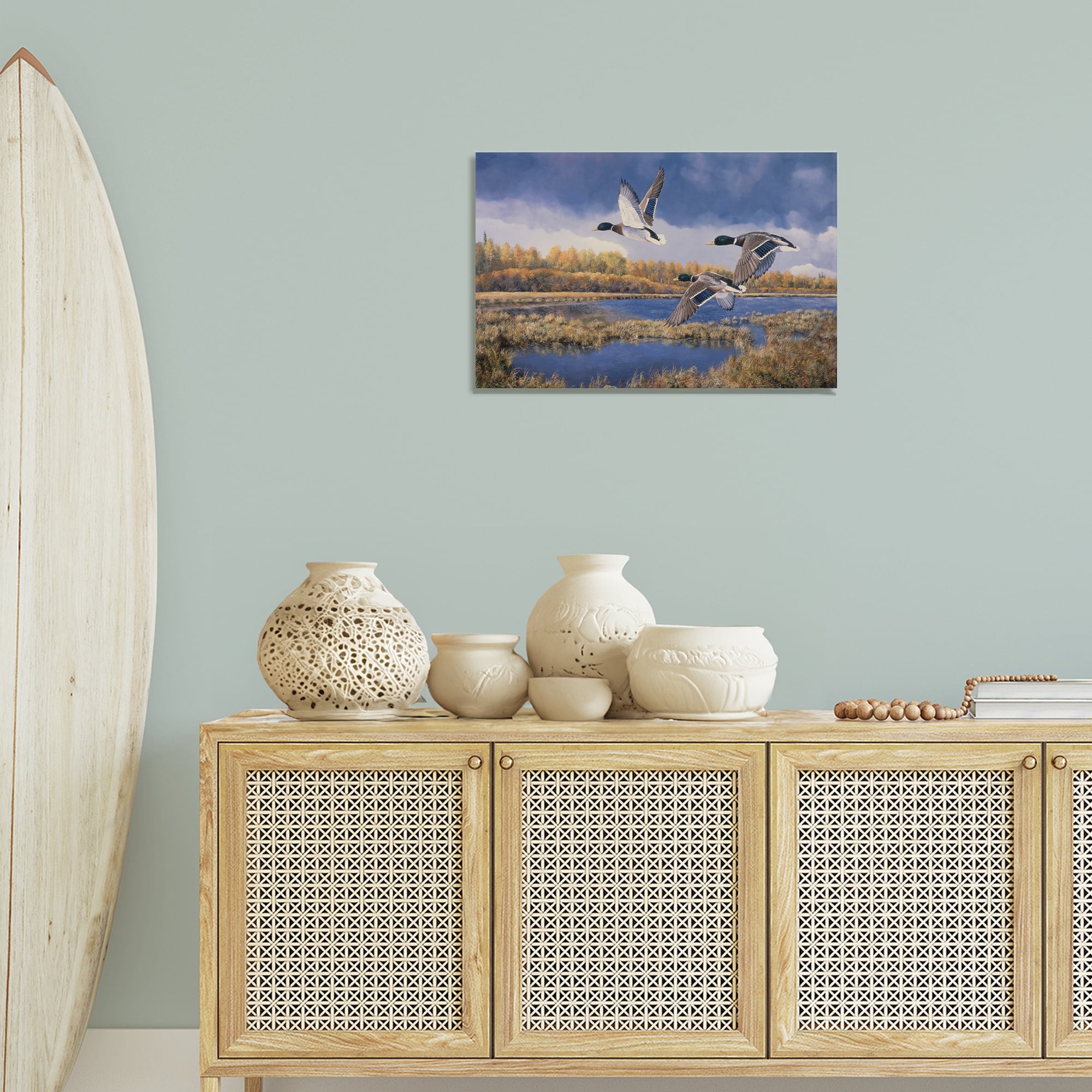 Stupell Industries Ducks Heading South Landscape & Nature Painting Wrapped Canvas Art Print Wall Art, 24 x 16