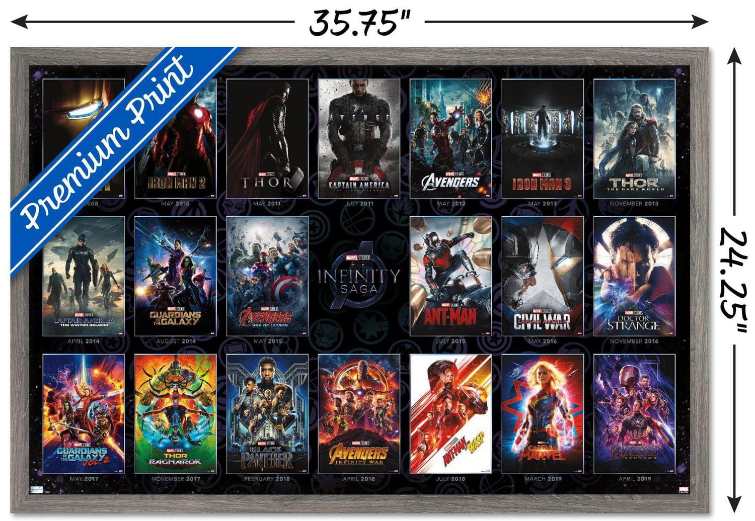 Marvel Avengers: The Infinity Saga - One Sheet Grid Wall Poster, 22.375" x 34" Framed