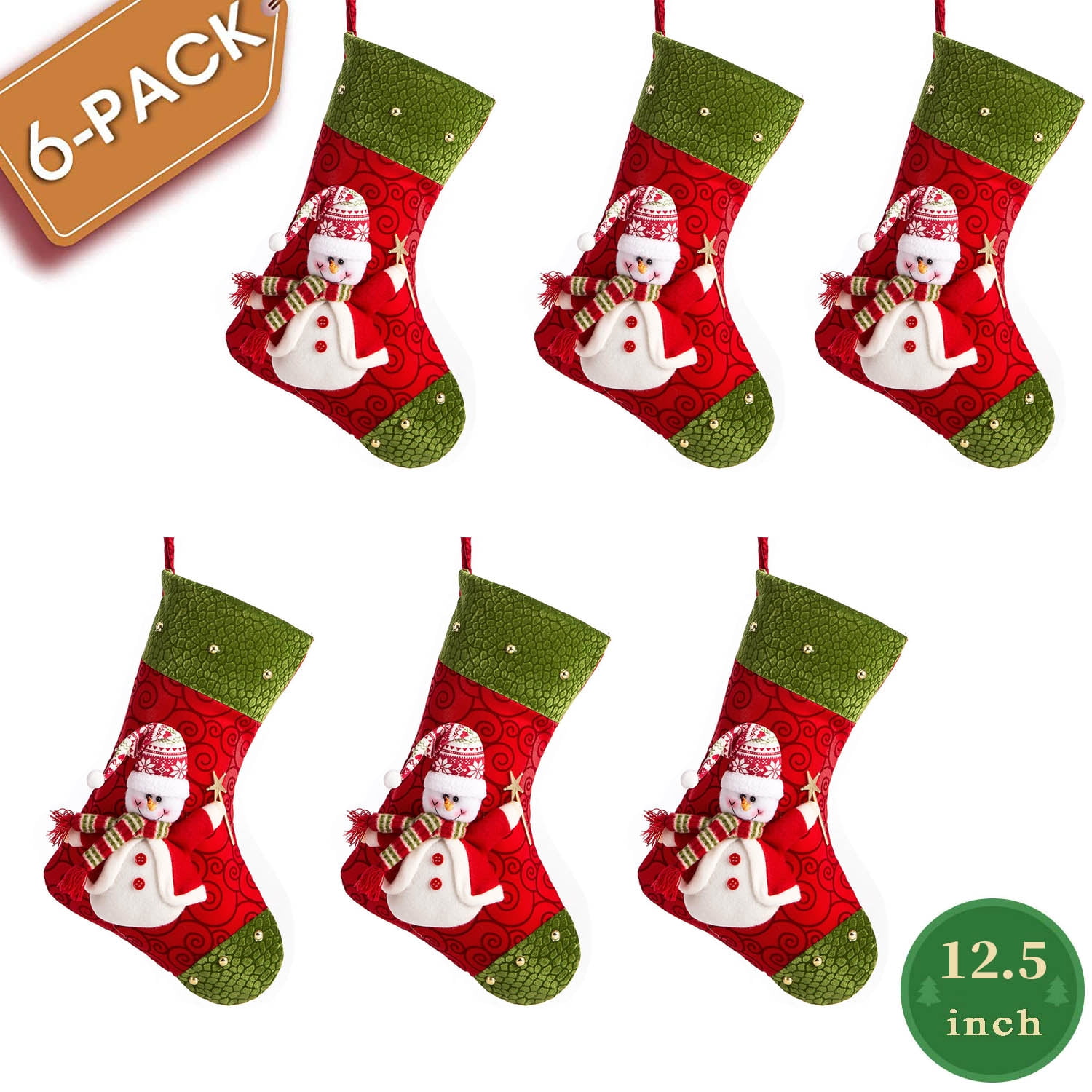 Details about   Christmas Stockings 2 Avail Green Red Bells & Burlap Bag w Santa and Tree Felt 
