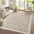 thumbnail image 2 of HOMERRY Non-Slip Scallop Bordered Pattern Area Rug 5' x 7' for Living Room Indoor Floral Carpet, Camel, 2 of 5