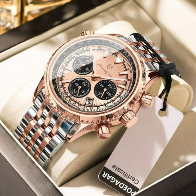 Poedagar Montre-Bracelet Homme Sport Quartz Acier Inoxydable Montres Homme Étanche Montre Chronographe
