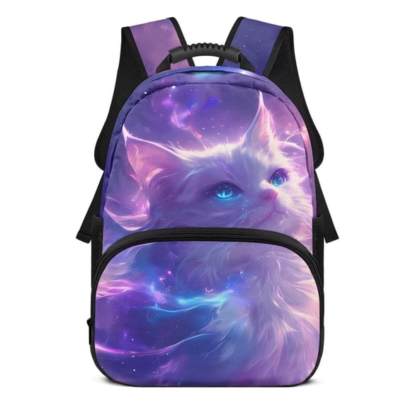 Pzuqiu Galaxy Cat Personalized Kids Backpack with Adjustable Shoulder Strap 17 Inch Custom School Bag Backpack with Name Unique Customized Bookbag for Teenagers Girls Age 8-14