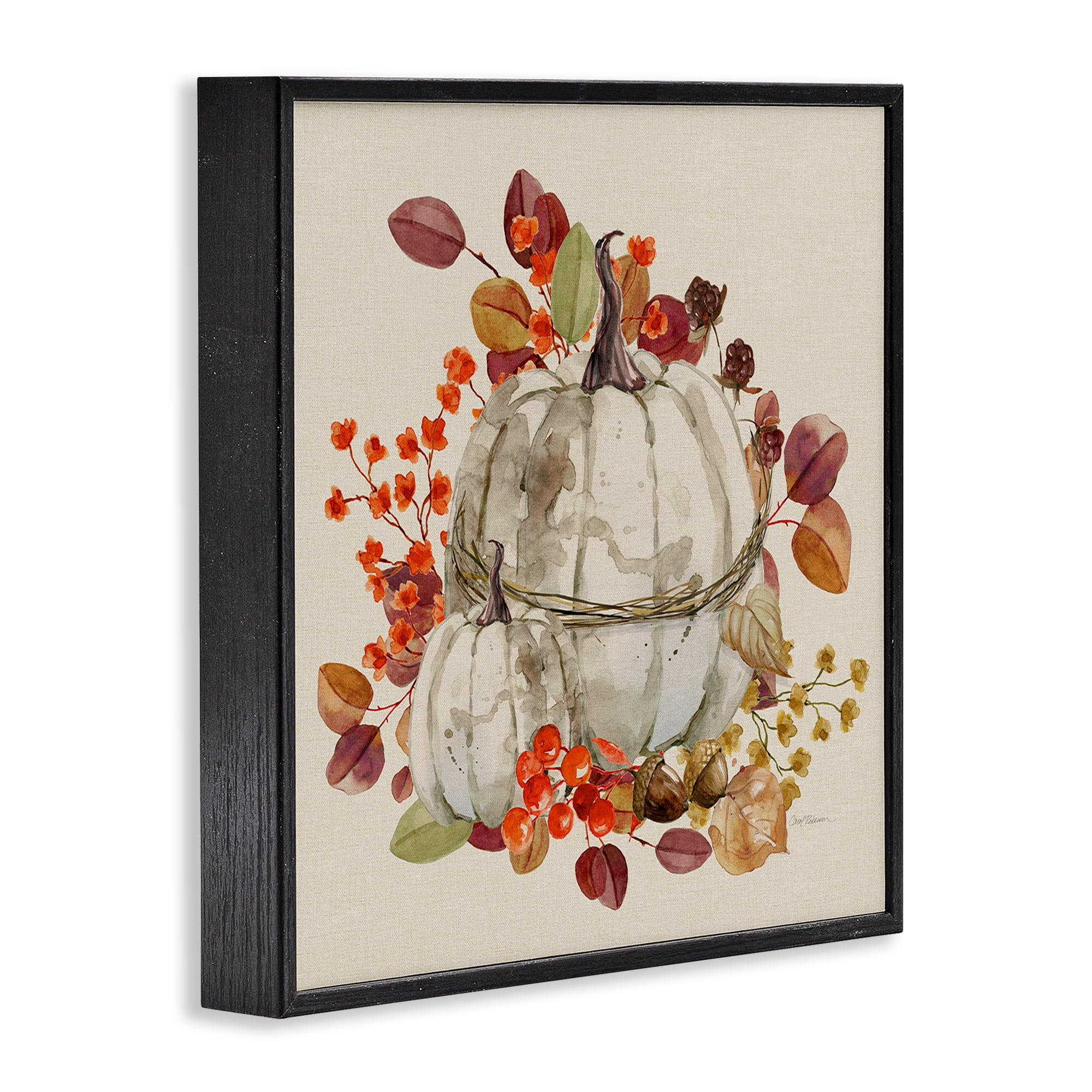 Stupell Industries Seasonal Pumpkin & Leaves Botanical & Floral Painting Black Framed Art Prints Wall Art, 24 x 24