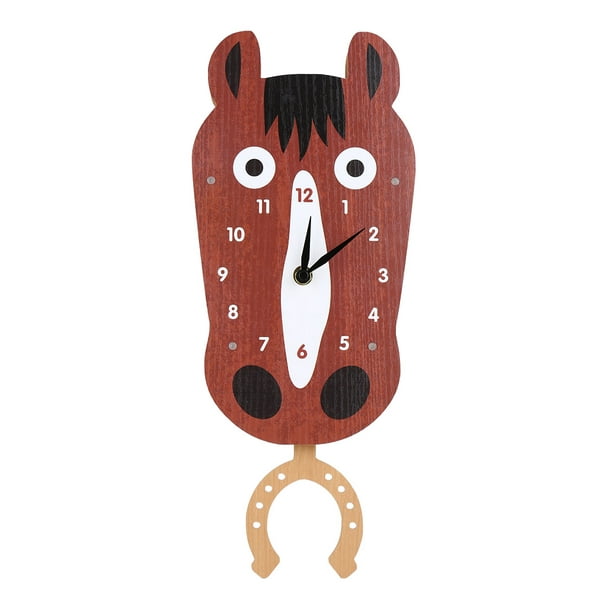 Tooarts Cartoon Animal Clock, Swinging Horse Head Clock, MDF Wooden Wall  Clock, Clock for Kids Room Living Room, Home Decor, Easy to Install, One AA  Battery Operated(not include) 