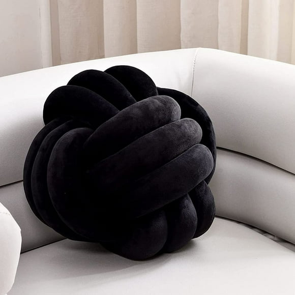 Graflsoa Black Velvet Knotted Cushion - 20CM Small Round Sofa Pillow for Home, Car, Kids Room - Soft Plush Decorative Throw Pillow