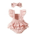 thumbnail image 5 of Zanarzt Summer Romper Newborn Infant Baby Girl Clothes Gingham Ruffle Sleeve Bubble Romper Plaid Bodysuit One Piece Summer Outfit 6-12 Months,Red, 5 of 7