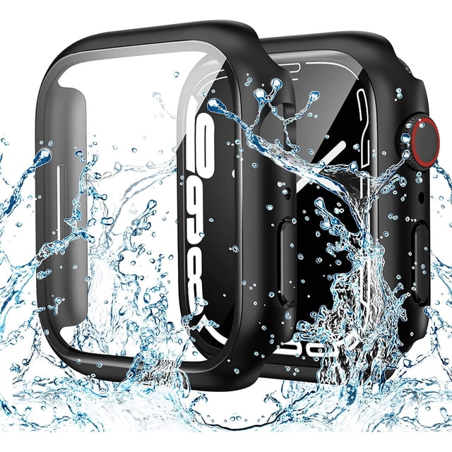 XiHAMA Waterproof Case Compatible with Apple Watch SE (2nd Gen) Series 6 5 4 Screen Protector, Tempered Glass Hard PC Bumper Face Cover