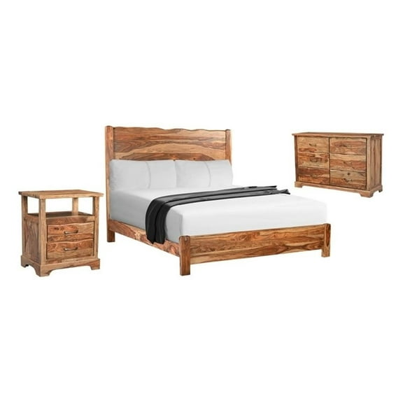 Taran Designs Darcy 3-piece Solid Wood King Bedroom Set in Brown