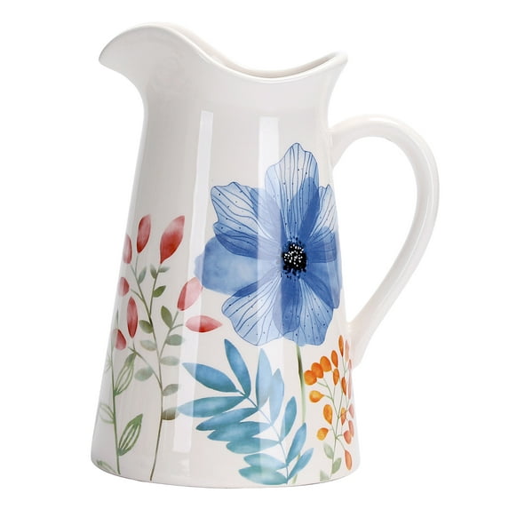 Bico Flower Carnival Ceramic 2.5 Quarts Pitcher with Handle, Decorative Vase for Flower Arrangements, Dishwasher Safe