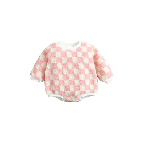 

Sunisery Newborn Baby Girls Long Sleeve Romper Kids Boys Checkerboard Autumn Bodysuit One piece Clothes Pink 18-24 Months