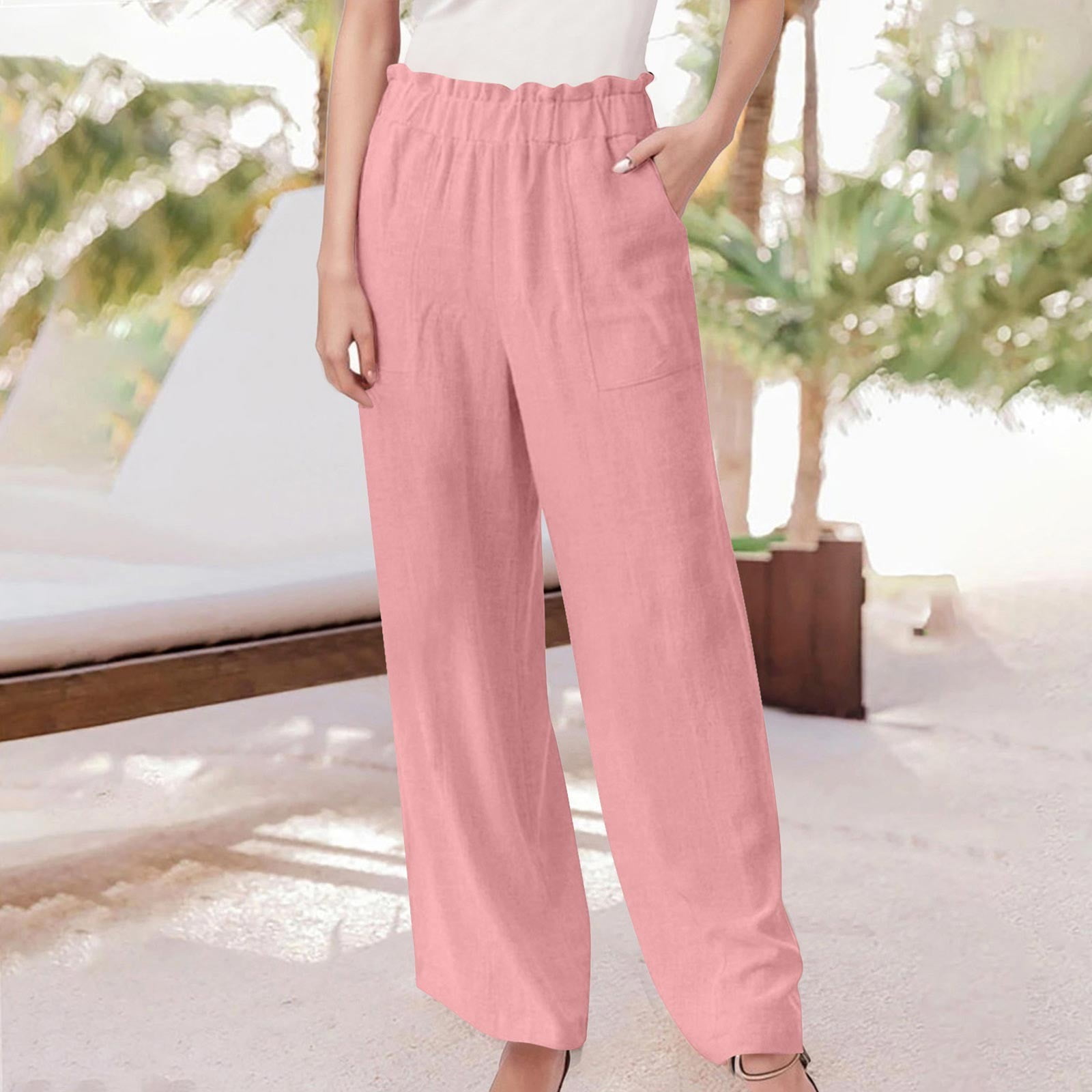 Cream Linen Ankle Trousers | Ankle Length Linen Pants Palazzo | SAINLY