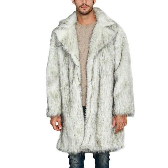 Mens Winter Coats Fur Jackets Autumn and Winter Outerwear Single Solid Color Lapel Long Sleeve Coat Cardigan Plush Long Coat White XXXXXL
