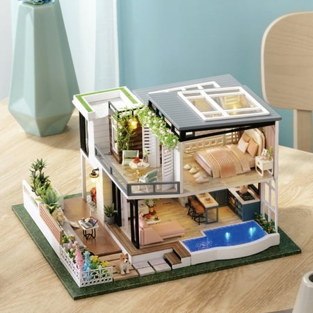Kit miniature de maison de poupée bricolage avec meubles, Kit de maison  miniature Maison miniature en bois 3D Kit de maison de poupées miniatures  avec