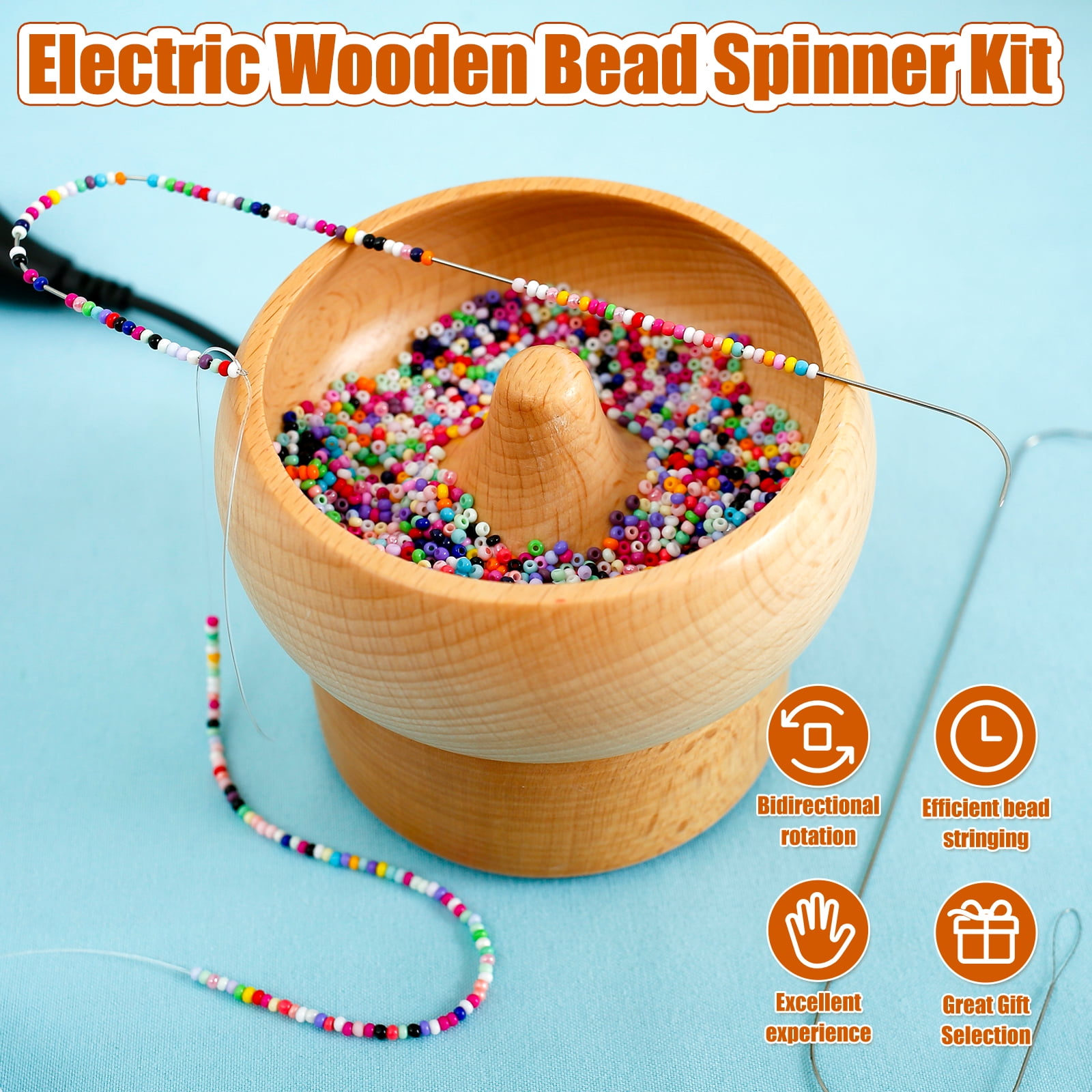 Electric Bead Spinner,Seed Bead Spinner USB Powered Spin Beading Bowl Kit Adjustable Speed and Direction Spin Bead Loader with 2 Beading Needles 2000 Beads for Bracelets Jewelry Making