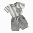thumbnail image 4 of Toddler Boy Summer Clothes Short Sleeve T Shorts Set Infant Boy Stripe Casual Outfit Grey 0-6 Months, 4 of 4