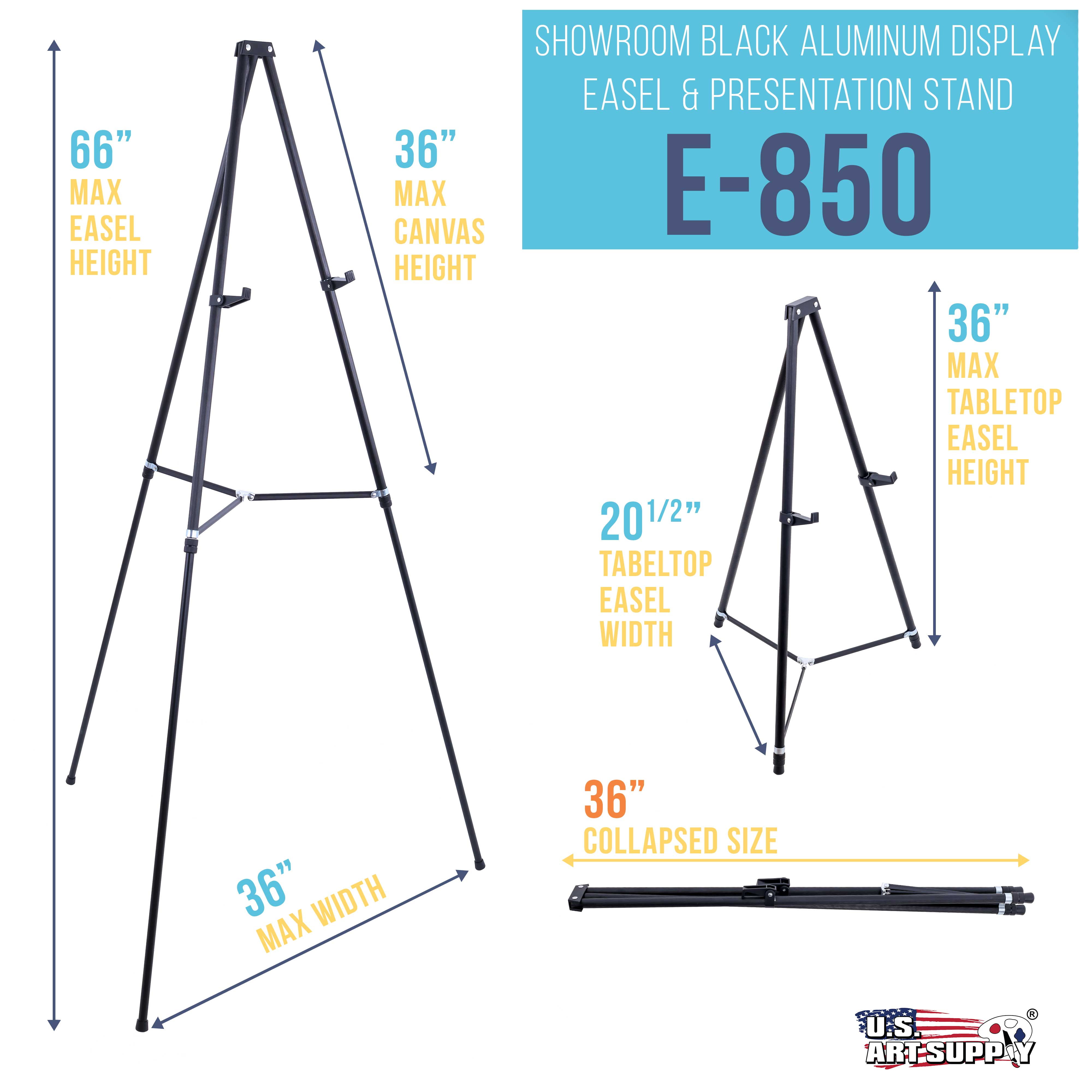 U.S. Art Supply 66 Inch Sturdy Black Aluminum Tripod Artist Field and  Display Easel Stand - Adjustable Height 20 to 5.5 Feet, Holds 32 Canvas 