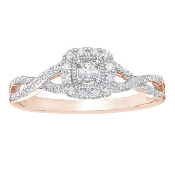 Round Cut White Natural Diamond Frame Twist Shank Promise Ring in 10k Solid Gold