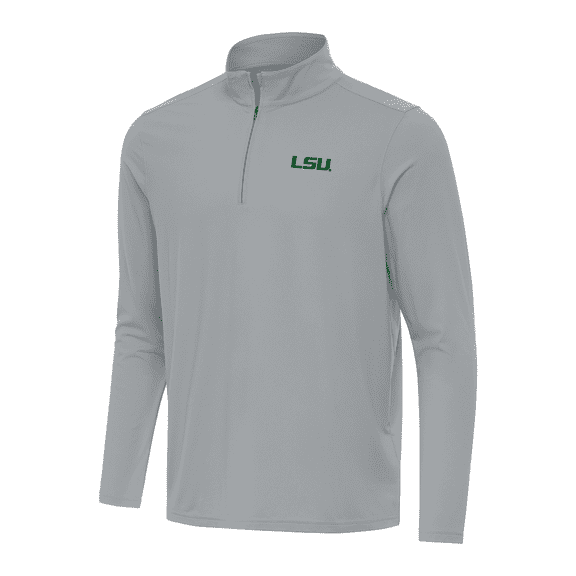 Men's Antigua Gray LSU Tigers St. Patrick's Day Intent Quarter-Zip Pullover