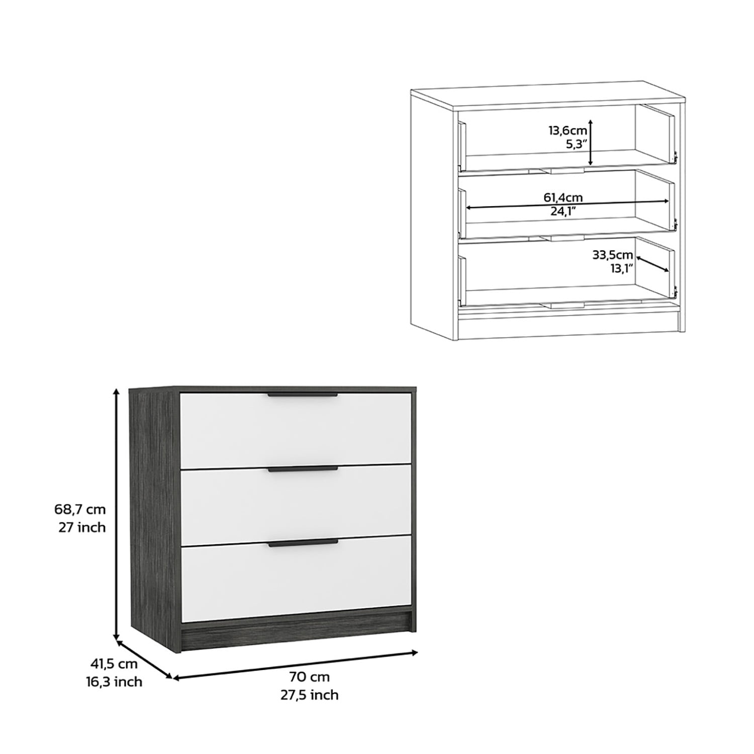 Kadyn 27" 3 Drawers Dresser, Chest of Drawers for Living Room, Gray Particle Board Nightstand Kadyn 27" 3 Drawers Dresser, Chest of Drawers for Living Room, Gray Particle Board Nightstand