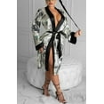 thumbnail image 2 of Lnzyyephy Womenacute;s Satin Robe, Trendy Dollar Print Long Sleeve Silky Kimono Bathrobe Sleepwear with Belt, 2 of 9