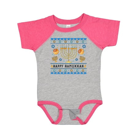 

Inktastic Happy Hanukkah Sweater Style Design with Menorah and Dreidel Gift Baby Boy or Baby Girl Bodysuit