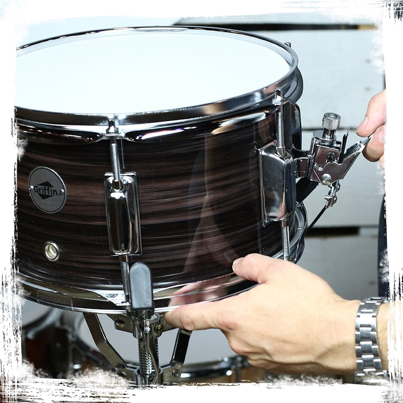 Popcorn Snare Drum by Griffin Firecracker 10" x 6" Poplar Shell with Zebra Wood PVC Soprano Concert Percussion Musical Instrument with Drummers Key and Deluxe Snare Strainer Beginner & Professional