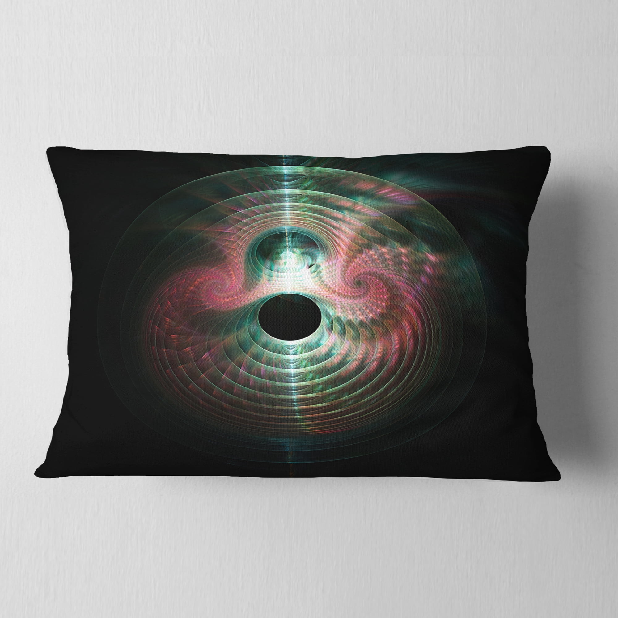 Designart Green Pink Magical Lights - Abstract Throw Pillow - 12x20