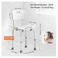 thumbnail image 6 of Shower Chair for Elderly, Adjustable Height Bath Seat with Back & Handles, Non-Slip Bathroom Stool, 350 lbs Capacity, Handicap Shower Bench for Inside Tub, 6 of 7