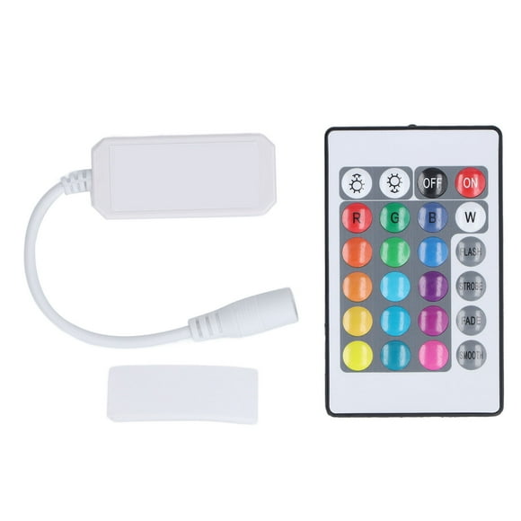 Mando a distancia LED de 24 teclas, inalámbrico, inteligente, 4 pines, 2,4 GHz, RGB, IR, con adhesivo de conector para Android y OS X.