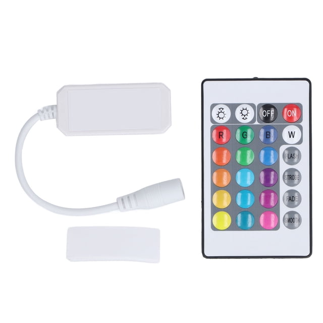 Mando a distancia LED de 24 teclas, inalámbrico, inteligente, 4 pines, 2,4 GHz, RGB, IR, con adhesivo de conector para Android y OS X.