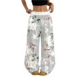 thumbnail image 1 of Pantalones harem informales elásticos de pierna ancha con cintura y estampado de camuflaje de hoja de arce for mujer, 1 of 5