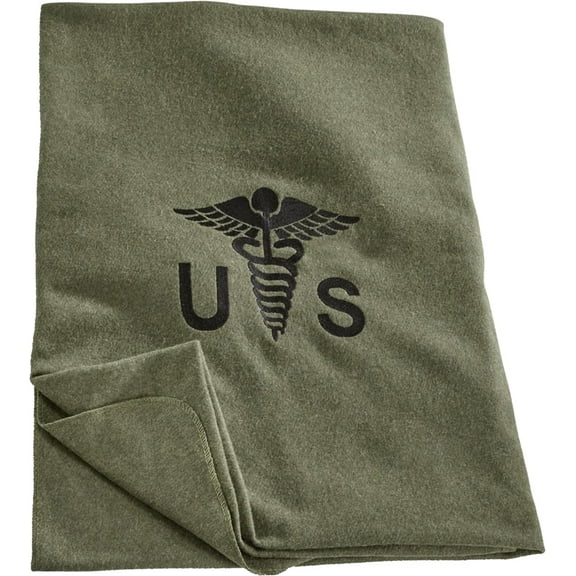 U.S. Military Medical Wool Blanket 64" x 90" Army Replica Emergency Blanket - Wool Blend, Olive Drab