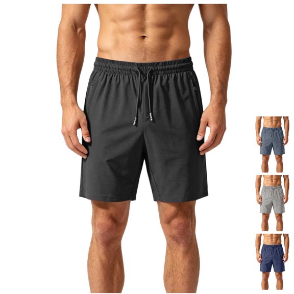 Afuyipoi Men's Quick-Dry Athletic Training Shorts with Zipper Pockets, 4-Way Stretch Performance Gym Shorts, Elastic Waist Activewear Shorts, Sizes M-5XL Black Size L