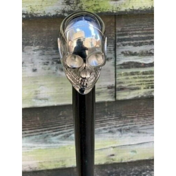 Designer Brass Skull Head Handle Antique Style Black Wooden Walking Stick Cane