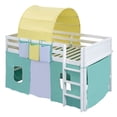 thumbnail image 3 of Twin Size Loft Bed with Tent and Tower and Three Pockets, Wooden Loft Beds Frame with Sturdy Construction & Unique Design, Wood High Loft Beds with Ladder(Green, Twin), 3 of 9